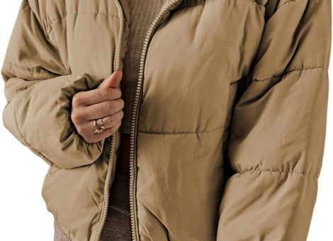 Womens Winter Quilted Jackets Long Sleeve Full Zip Puffer Jacket Coats with Pockets