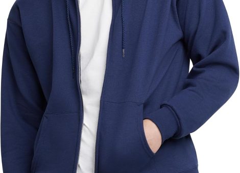 Men’s Zip-Up Hoodie, EcoSmart Fleece Full-Zip Hoodie for Men, Hooded Sweatshirt