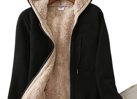Women’s Casual Full Zip Up Sherpa Lined Hoodie Sweatshirt Jacket Coat